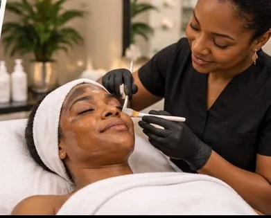 An esthetician applying a facial treatment