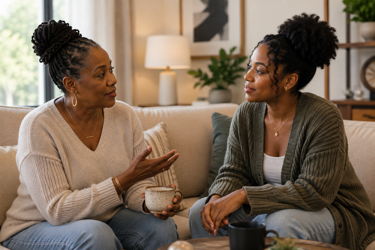 Two Black women laughing together